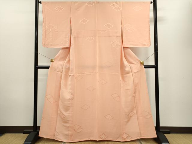 平和屋着物▽上質な色無地　単衣　菱草花地紋　一斤染色　正絹　逸品　CAAV9502ze