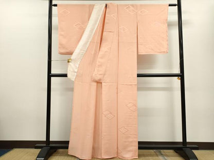 平和屋着物▽上質な色無地　単衣　菱草花地紋　一斤染色　正絹　逸品　CAAV9502ze