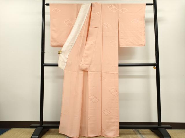 平和屋着物▽上質な色無地　単衣　菱草花地紋　一斤染色　正絹　逸品　CAAV9502ze