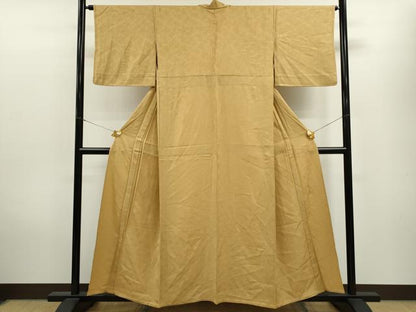 平和屋着物▽上質な色無地 単衣 笹竹地紋 萱草色 正絹 逸品 CAAV9505ze