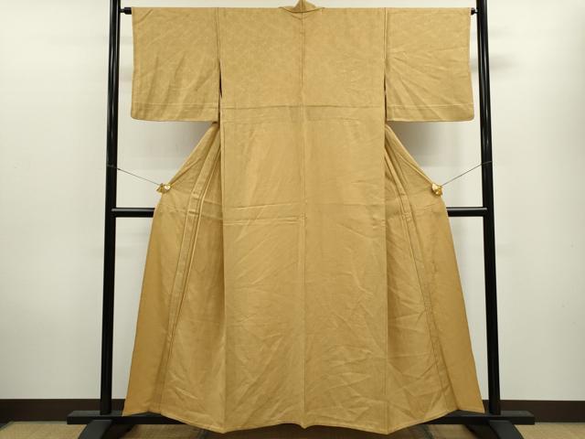 平和屋着物▽上質な色無地 単衣 笹竹地紋 萱草色 正絹 逸品 CAAV9505ze