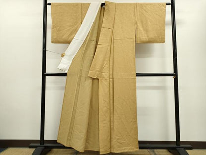 平和屋着物▽上質な色無地 単衣 笹竹地紋 萱草色 正絹 逸品 CAAV9505ze