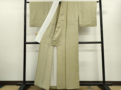 平和屋着物▽上質な色無地　単衣　吉祥花地紋　木蘭色　正絹　逸品　CAAV9507ze