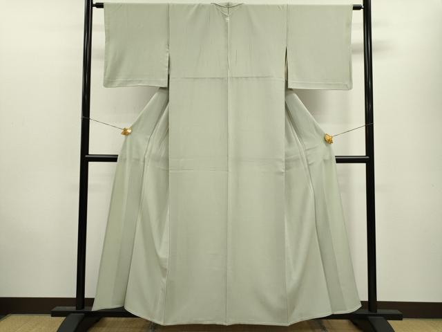 平和屋着物▽上質な色無地 単衣 山葵色 鬼しぼ縮緬 正絹 逸品 CAAV9510ze