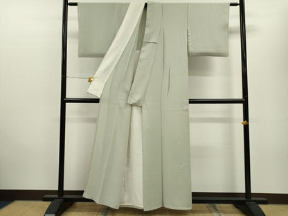 平和屋着物▽上質な色無地 単衣 山葵色 鬼しぼ縮緬 正絹 逸品 CAAV9510ze