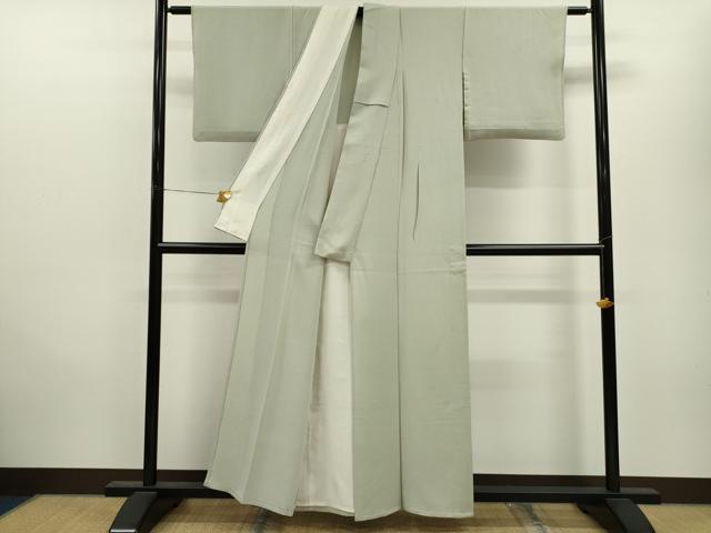 平和屋着物▽上質な色無地 単衣 山葵色 鬼しぼ縮緬 正絹 逸品 CAAV9510ze