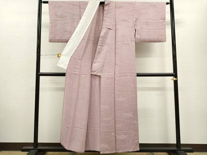 平和屋着物▽上質な色無地 単衣 片輪車笹地紋 洗柿色 正絹 逸品 CAAV9514ze