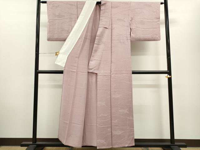 平和屋着物▽上質な色無地 単衣 片輪車笹地紋 洗柿色 正絹 逸品 CAAV9514ze