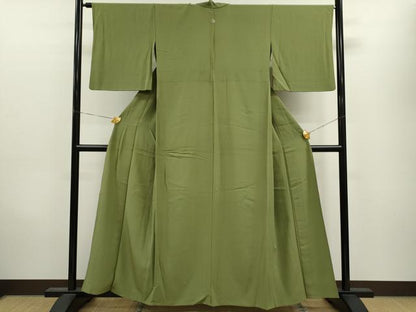 平和屋着物▽上質な色無地 単衣 鶯色 正絹 逸品 CAAV9515ze