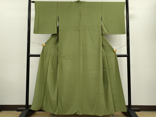 平和屋着物▽上質な色無地 単衣 鶯色 正絹 逸品 CAAV9515ze