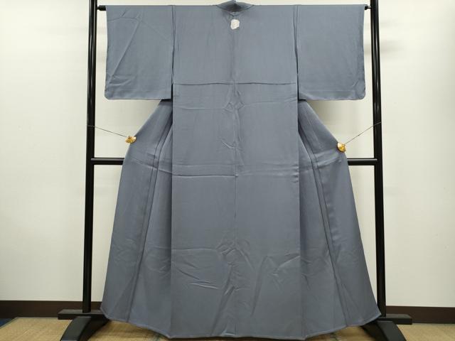 平和屋着物▽上質な色無地 単衣 杢目地紋 桔梗鼠色 正絹 逸品 未使用 CAAV9516ze