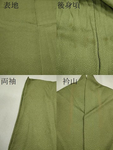 平和屋着物▽上質な色無地 単衣 吉祥地紋 鶯色 正絹 逸品 CAAV9517ze