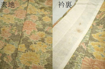 平和屋着物▽上質な紬 単衣 草花文 正絹 逸品 CAAV9521ze
