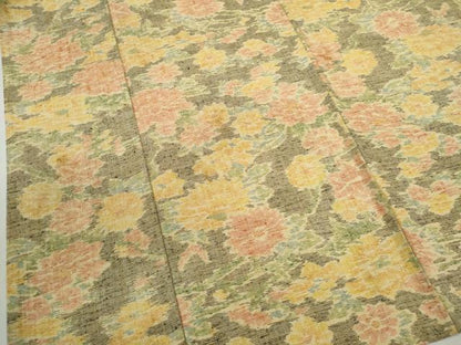 平和屋着物▽上質な紬 単衣 草花文 正絹 逸品 CAAV9521ze
