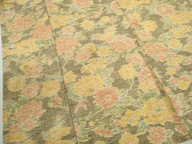 平和屋着物▽上質な紬 単衣 草花文 正絹 逸品 CAAV9521ze