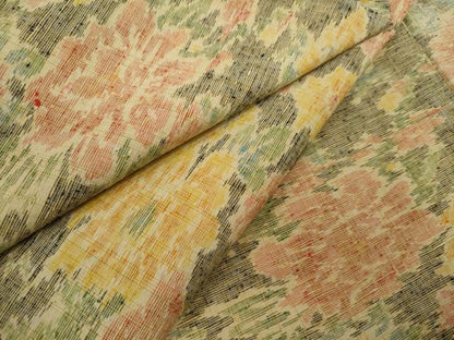 平和屋着物▽上質な紬 単衣 草花文 正絹 逸品 CAAV9521ze