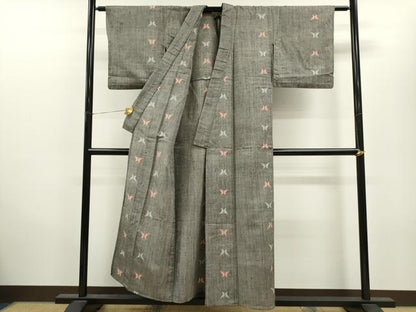 平和屋着物▽上質な紬 単衣 舞蝶文 正絹 逸品 CAAV9522ze