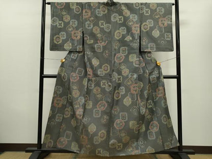平和屋着物▽上質なお召 単衣 吉祥草花文 正絹 逸品 CAAV9523ze