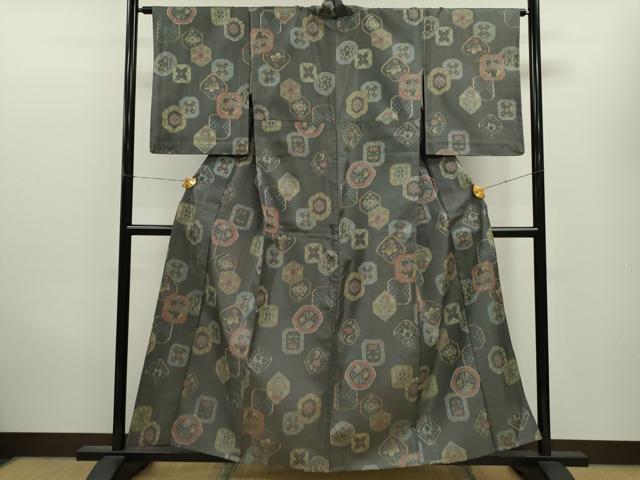 平和屋着物▽上質なお召 単衣 吉祥草花文 正絹 逸品 CAAV9523ze