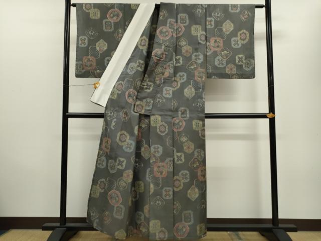 平和屋着物▽上質なお召 単衣 吉祥草花文 正絹 逸品 CAAV9523ze