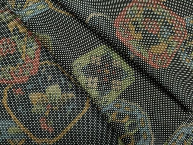 平和屋着物▽上質なお召 単衣 吉祥草花文 正絹 逸品 CAAV9523ze