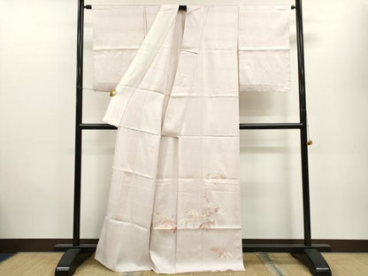 平和屋着物▽訪問着　単衣　総刺繍　笹枝花文　正絹　逸品　CAAV9525ze