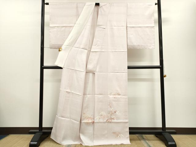 平和屋着物▽訪問着　単衣　総刺繍　笹枝花文　正絹　逸品　CAAV9525ze