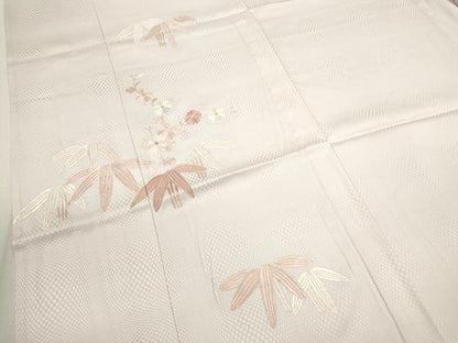 平和屋着物▽訪問着　単衣　総刺繍　笹枝花文　正絹　逸品　CAAV9525ze