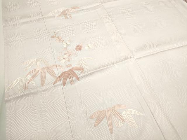 平和屋着物▽訪問着　単衣　総刺繍　笹枝花文　正絹　逸品　CAAV9525ze