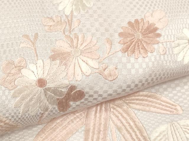 平和屋着物▽訪問着　単衣　総刺繍　笹枝花文　正絹　逸品　CAAV9525ze