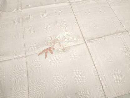 平和屋着物▽訪問着　単衣　総刺繍　笹枝花文　正絹　逸品　CAAV9525ze