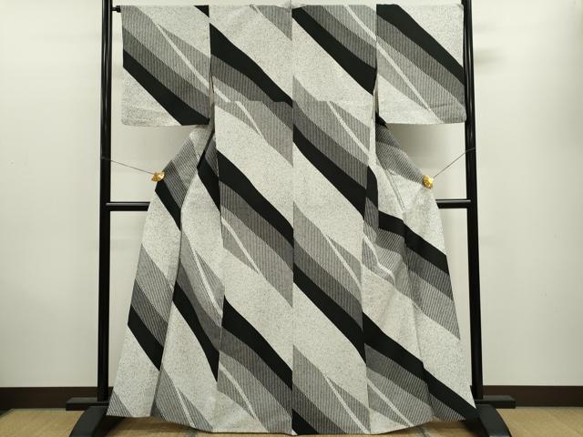 平和屋着物▽小紋　単衣　斜線文　たたき染め　洗える着物　CAAV9536ze