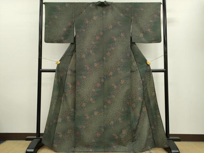 平和屋着物▽小紋　単衣　草花文　洗える着物　CAAV9539ze