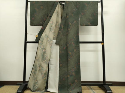 平和屋着物▽小紋　単衣　草花文　洗える着物　CAAV9539ze