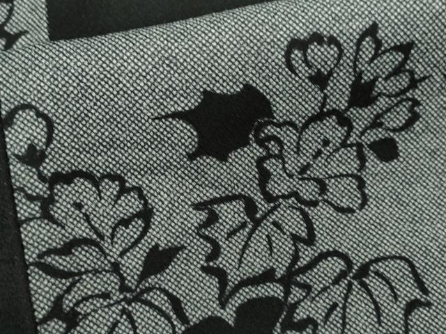 平和屋着物▽小紋 単衣 市松草花文 黒地 洗える着物 CAAV9545ze