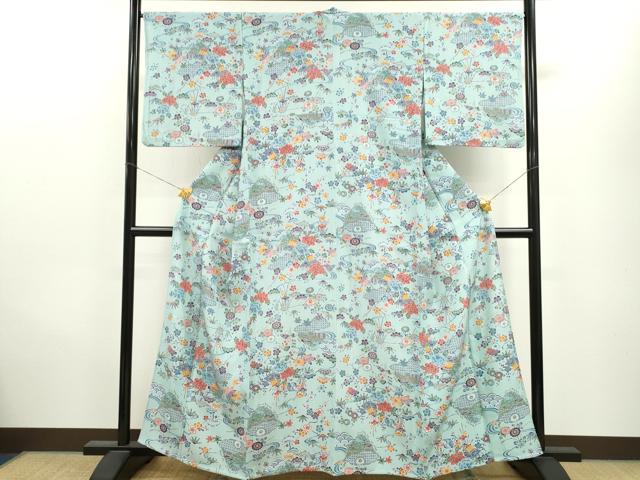 平和屋着物▽小紋　単衣　松竹梅風景花文　洗える着物　CAAV9546ze