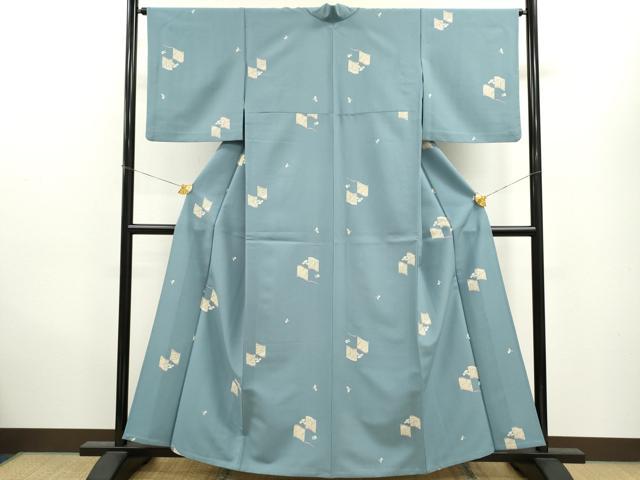 平和屋着物▽小紋　単衣　瓦舞蝶文　洗える着物　CAAV9547ze