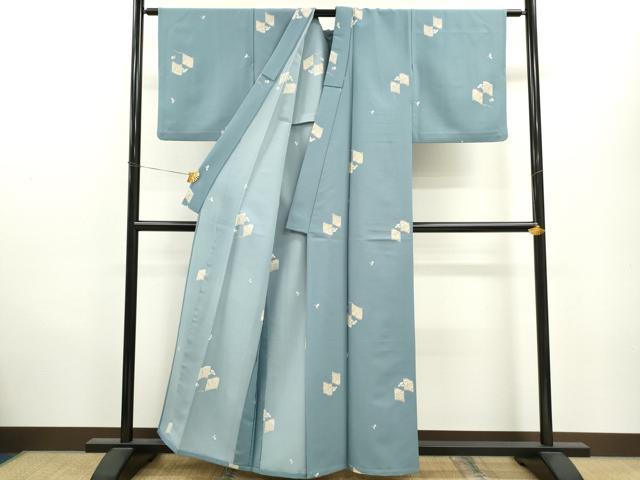 平和屋着物▽小紋　単衣　瓦舞蝶文　洗える着物　CAAV9547ze