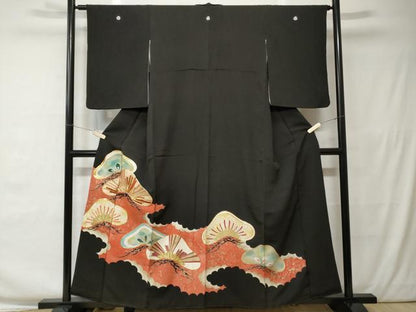 平和屋着物■豪華黒留袖 松葉唐草文 暈し染め 金銀彩 正絹 逸品 CAAW0123ev