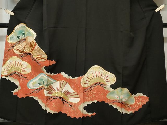 平和屋着物■豪華黒留袖 松葉唐草文 暈し染め 金銀彩 正絹 逸品 CAAW0123ev