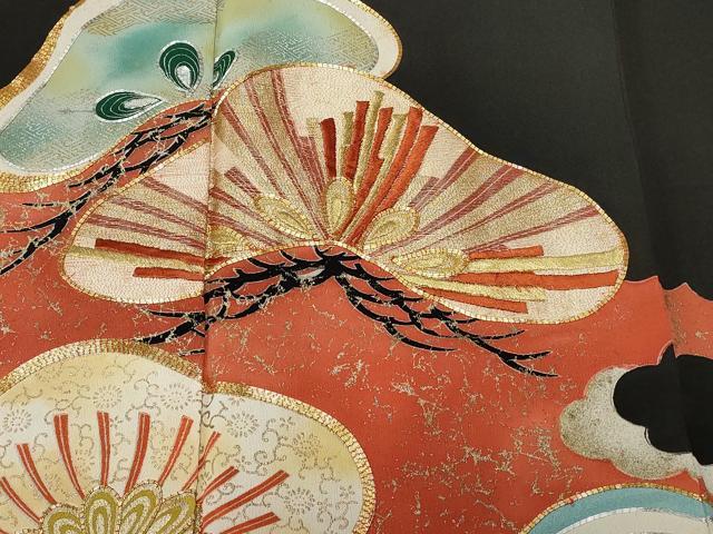 平和屋着物■豪華黒留袖 松葉唐草文 暈し染め 金銀彩 正絹 逸品 CAAW0123ev