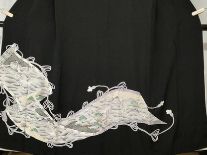 平和屋着物■豪華黒留袖　絵巻飛鶴立波文　金彩　正絹　逸品　CAAW0148ev