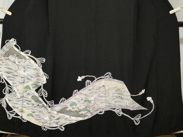 平和屋着物■豪華黒留袖　絵巻飛鶴立波文　金彩　正絹　逸品　CAAW0148ev