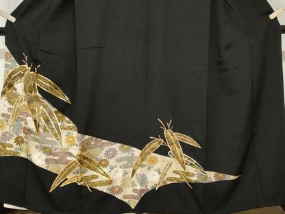 平和屋着物■豪華黒留袖 駒刺繍 笹 エ霞花文 金彩 正絹 逸品 CAAW0189ev