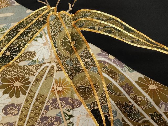平和屋着物■豪華黒留袖 駒刺繍 笹 エ霞花文 金彩 正絹 逸品 CAAW0189ev