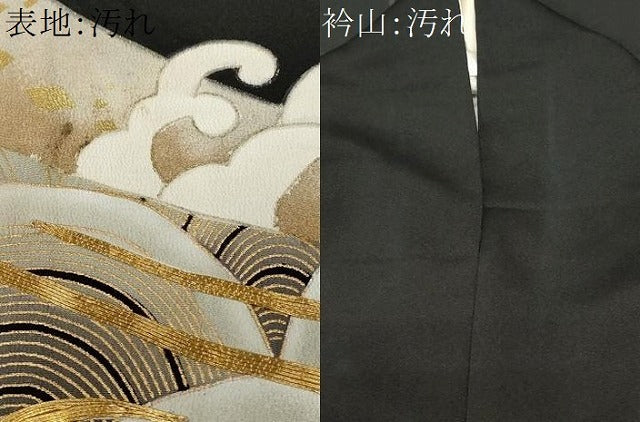 平和屋着物■豪華黒留袖　駒刺繍　青海波　立波文　金彩　正絹　逸品　CAAW0434ev