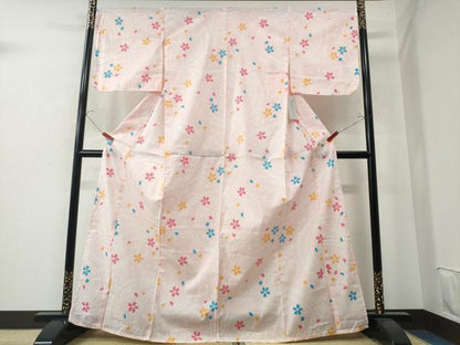 平和屋着物∴夏物 倖田來未 浴衣 綿紅梅 流水舞桜 綿 逸品 未使用 CAAW0812ng