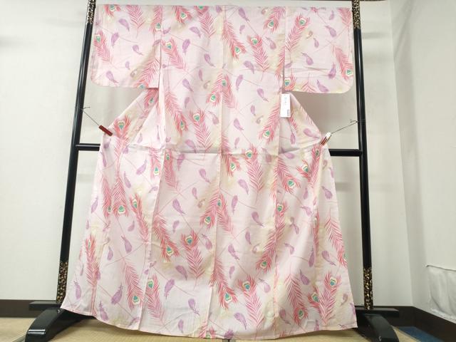 平和屋着物∴夏物　倖田來未　浴衣　綿紅梅　孔雀羽文　綿　逸品　未使用　CAAW0813ng