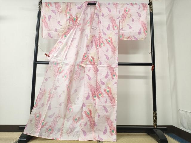 平和屋着物∴夏物　倖田來未　浴衣　綿紅梅　孔雀羽文　綿　逸品　未使用　CAAW0813ng