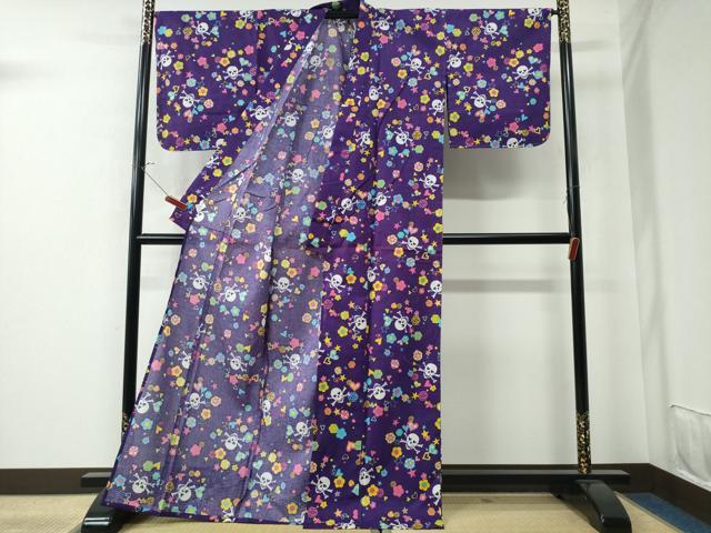 平和屋着物∴夏物 倖田來未 浴衣 綿紅梅 ハート 舞花文 綿 逸品 未使用 CAAW0817ng